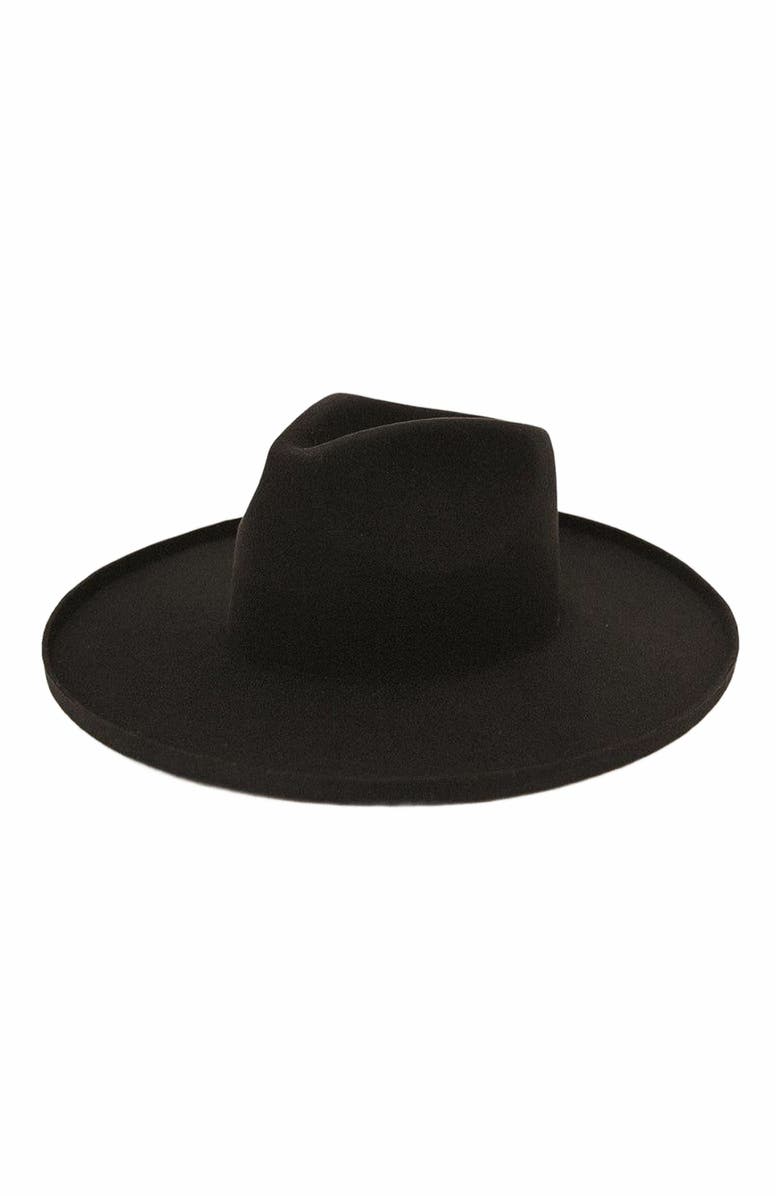 Two Roads Hat Co. Five Points Wide Brim Fedora Hat, Main, color, Black