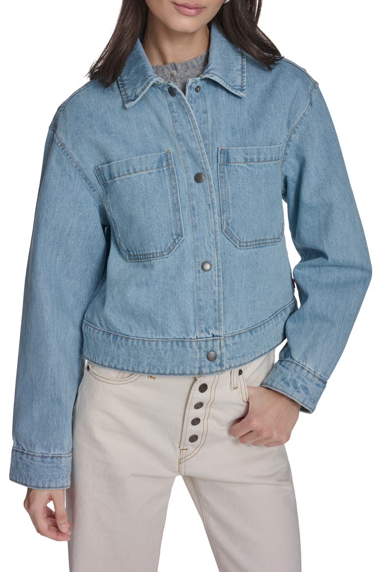 Floral Print Shirt Jacket, Main, color, LIGHTWASH DENIM
