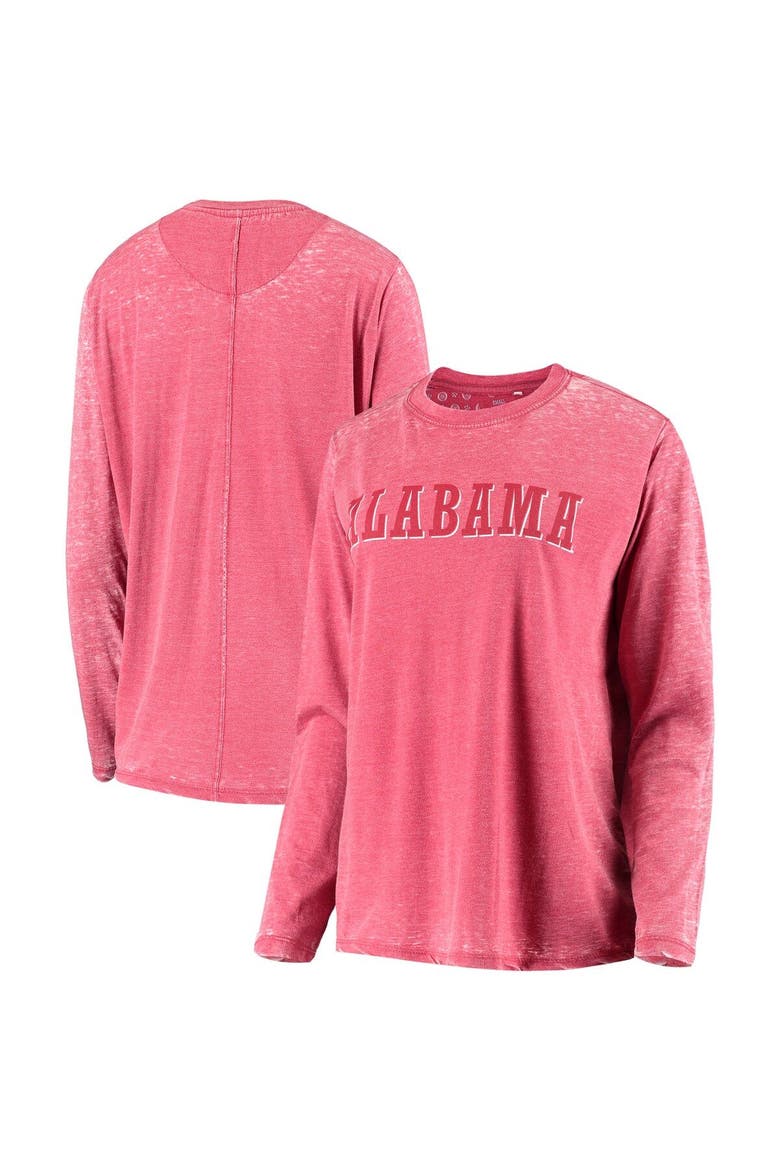Women's Pressbox Crimson Alabama Crimson Tide Tonal Block Vintage Wash Long Sleeve T-Shirt, Main, color, Crimson