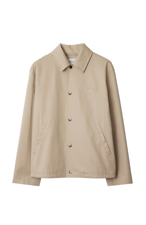 Burberry Gabardine Jacket With Collared Neck And Side Pockets In Fossil