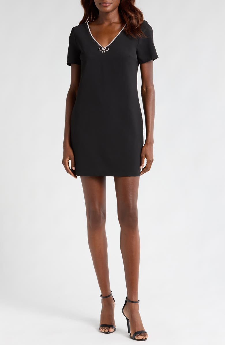 CeCe Rhinestone Bow Short Sleeve Sheath Dress, Main, color, 