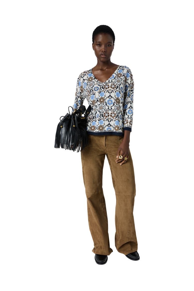 Liva V-Neck 3/4 Sleeve Knit Top, Alternate, color, Brown