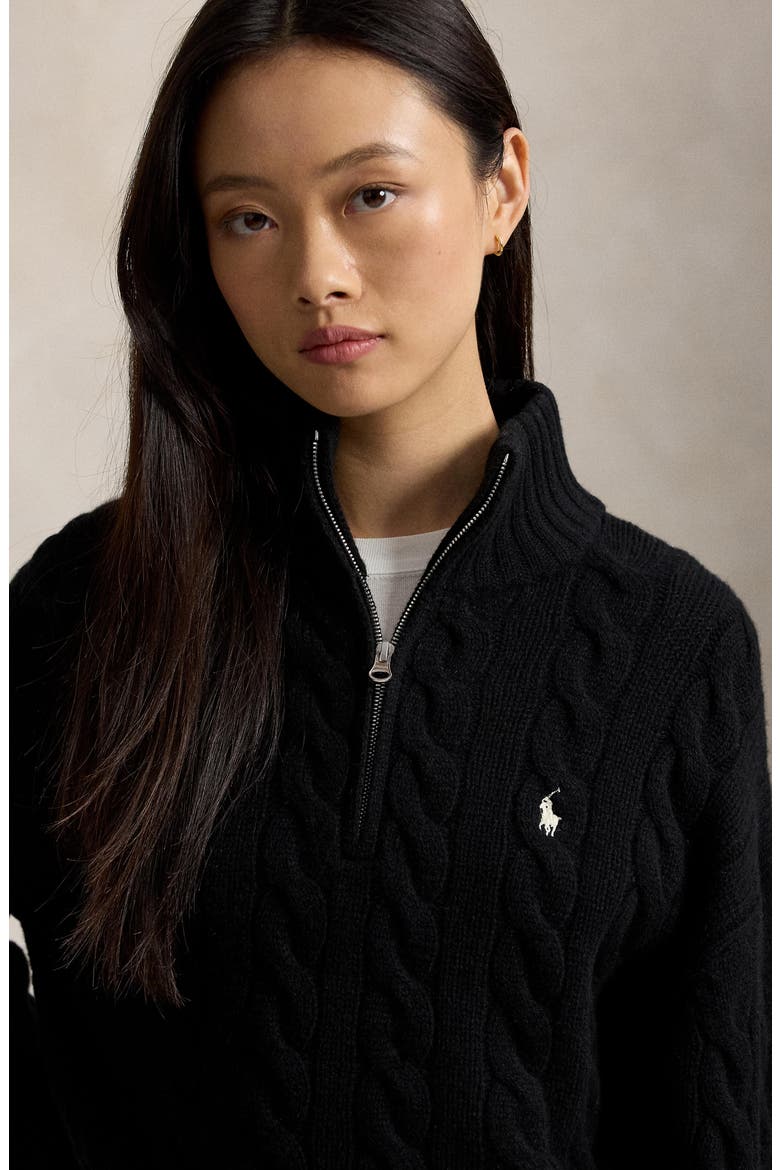 Cable Wool & Cashmere Half-Zip Pullover, Alternate, color, BLACK