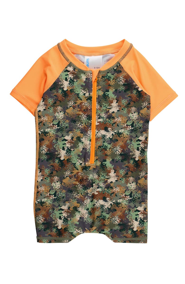 RuggedButts UPF50+ Short Sleeve One Piece Rash Guard Swimsuit, Main, color, Classic Camo