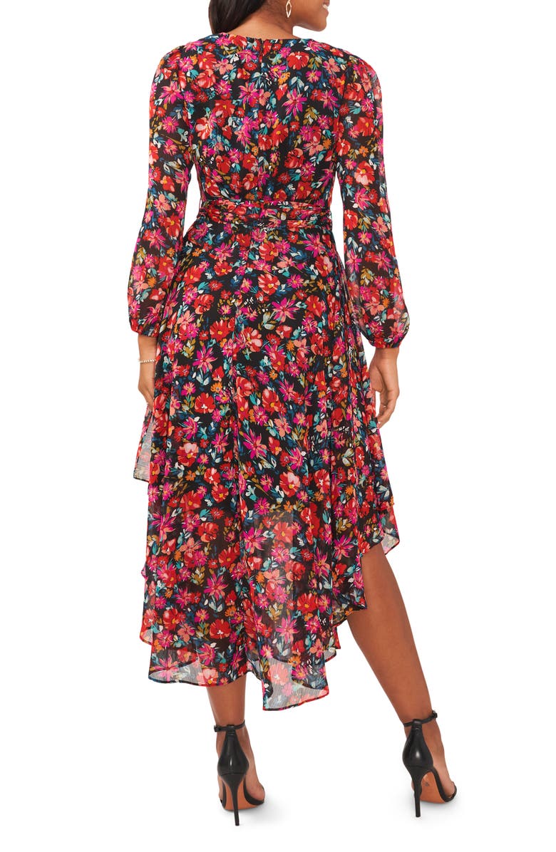 Chaus Floral Button Front Tie Waist Dress, Alternate, color, Black/Red/Pink