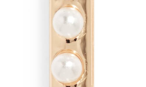 Open Edit Faux Pearl Rectangle Hoop Earrings In Gold