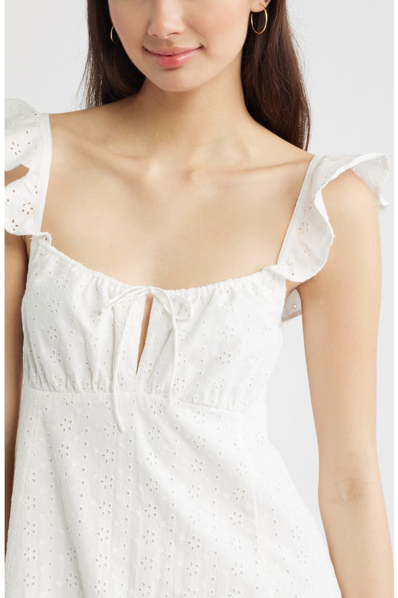 Cotton Eyelet Flutter Sleeve Minidress, Alternate, color, WHITE BLANC