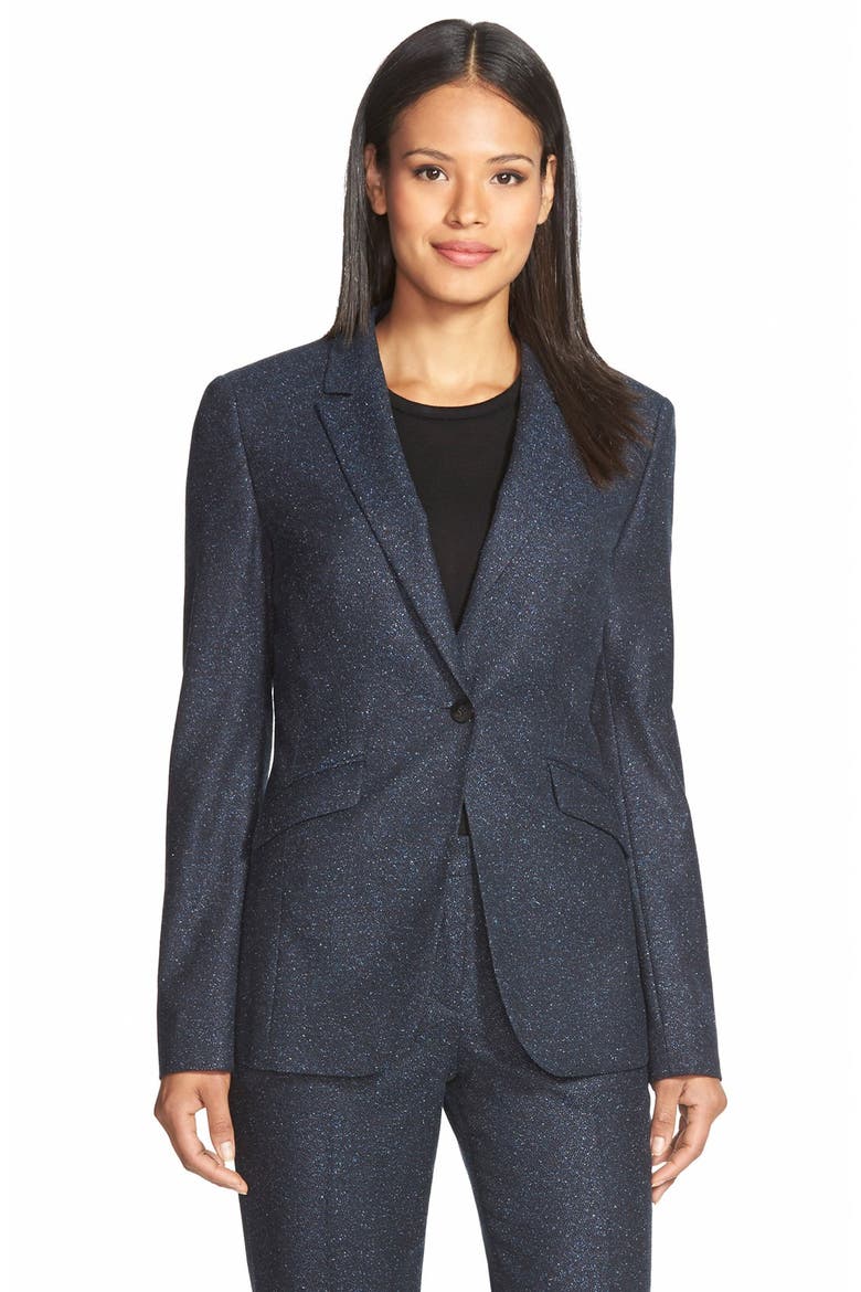 'Jamoli' One-Button Tweed Blazer, Main, color, ANTHRACITE FANTASY
