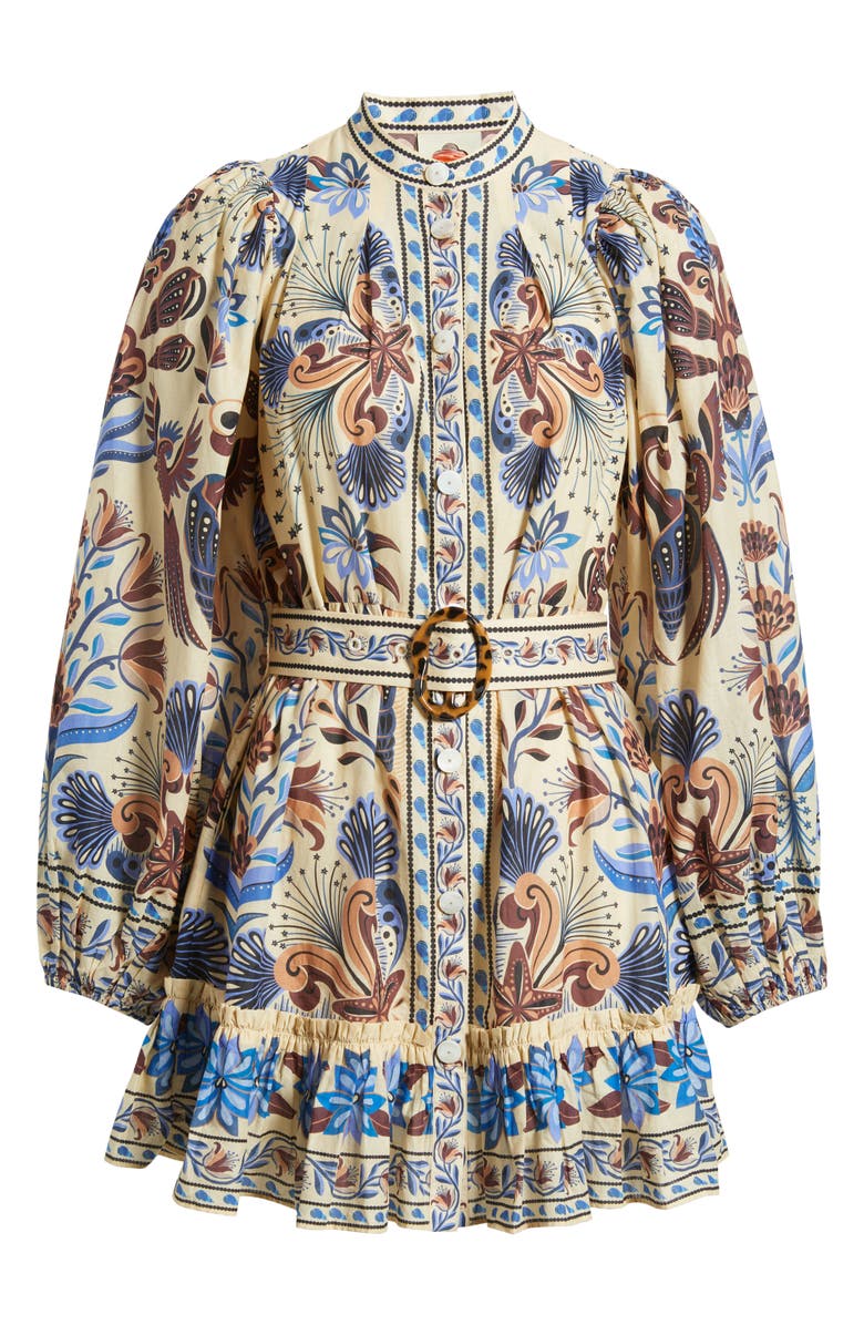 FARM Rio Nature Land Long Sleeve Belted Minidress, Alternate, color, Sand