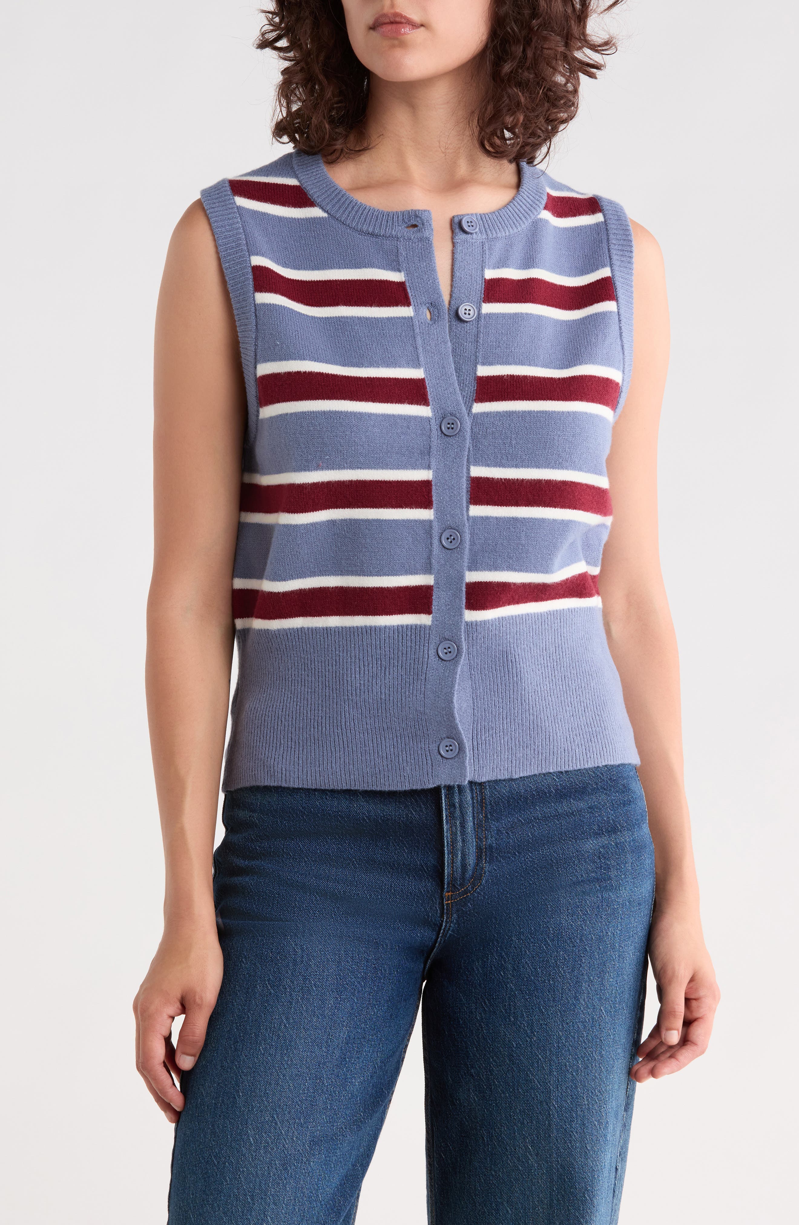 Striped Button Cardigan Vest