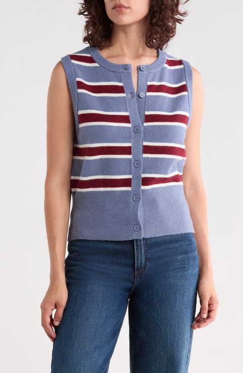 Striped Button Cardigan Vest