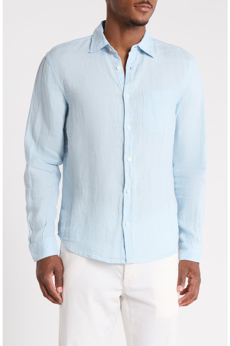 Linen Long Sleeve Button-Down Shirt, Main, color, MINT BLUE