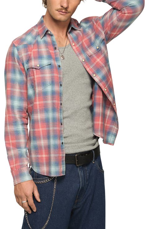 Plaid Flannel Acid Wash Western Shirt