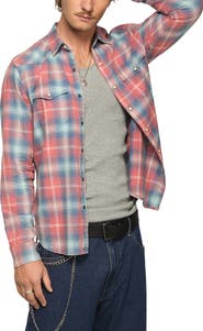 Lucky Brand Plaid Flannel Acid Wash Western Shirt