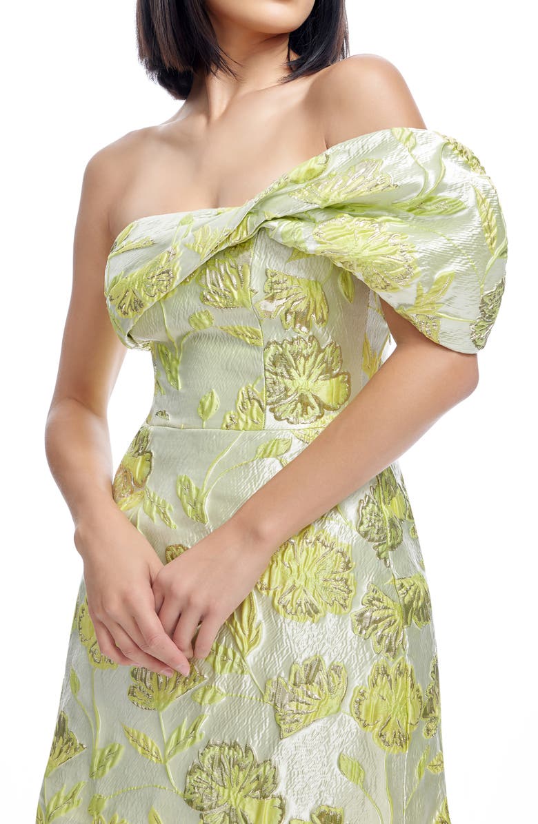 Dress the Population Olive Floral Jacquard Off the Shoulder Cocktail Minidress, Alternate, color, Lemongrass Multi