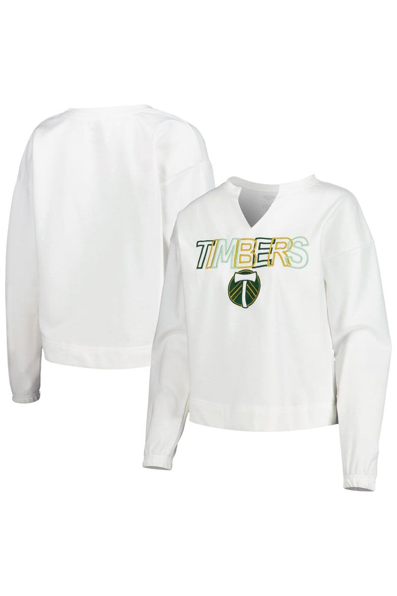 Women's Concepts Sport  White Portland Timbers Sunray Notch Neck Long Sleeve T-Shirt, Main, color, White