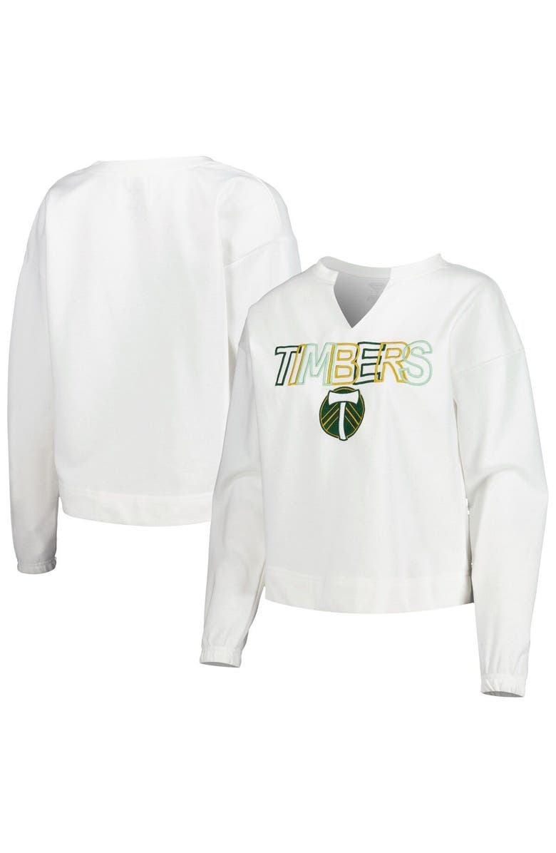 CONCEPTS SPORT Women's Concepts Sport  White Portland Timbers Sunray Notch Neck Long Sleeve T-Shirt, Main, color, White