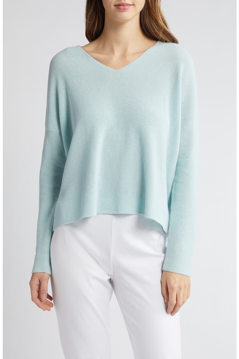 V-Neck Organic Cotton Pullover Sweater, Main, color, CLEAR WATER