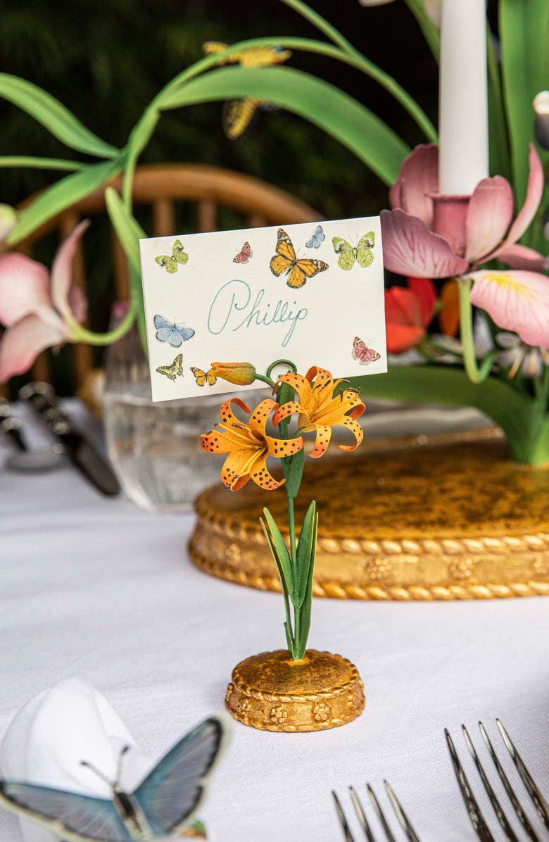 Juliska Meadow Walk Tiger Lily Place Card Holder, Alternate, color, Orange