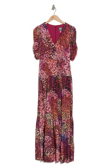 Vince Camuto Shirred Sleeve Chiffon Tiered Maxi Dress In Red