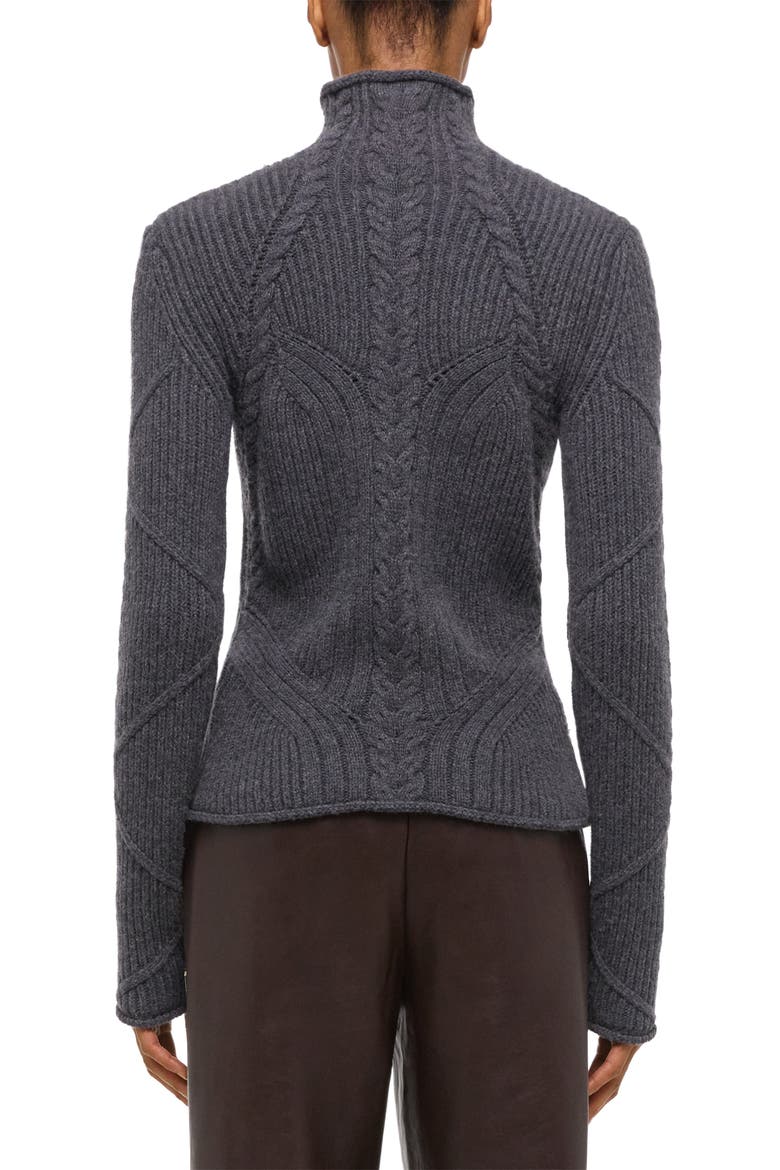 Zephir Cable Stitch Turtleneck Wool Blend Sweater, Alternate, color, CHARCOAL