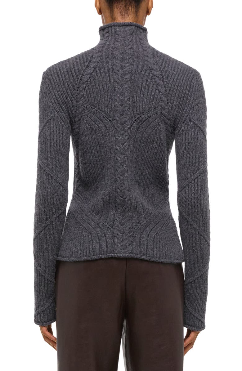 Helmut Lang Zephir Cable Stitch Turtleneck Wool Blend Sweater, Alternate, color, Charcoal