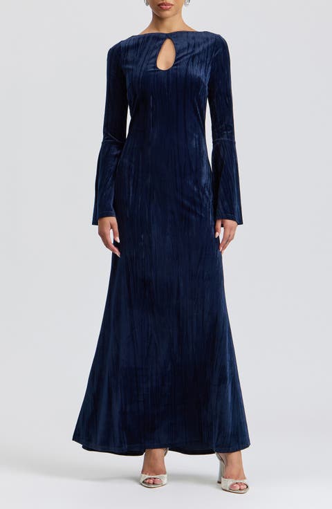 Keyhole Bell Sleeve Velvet Maxi Dress