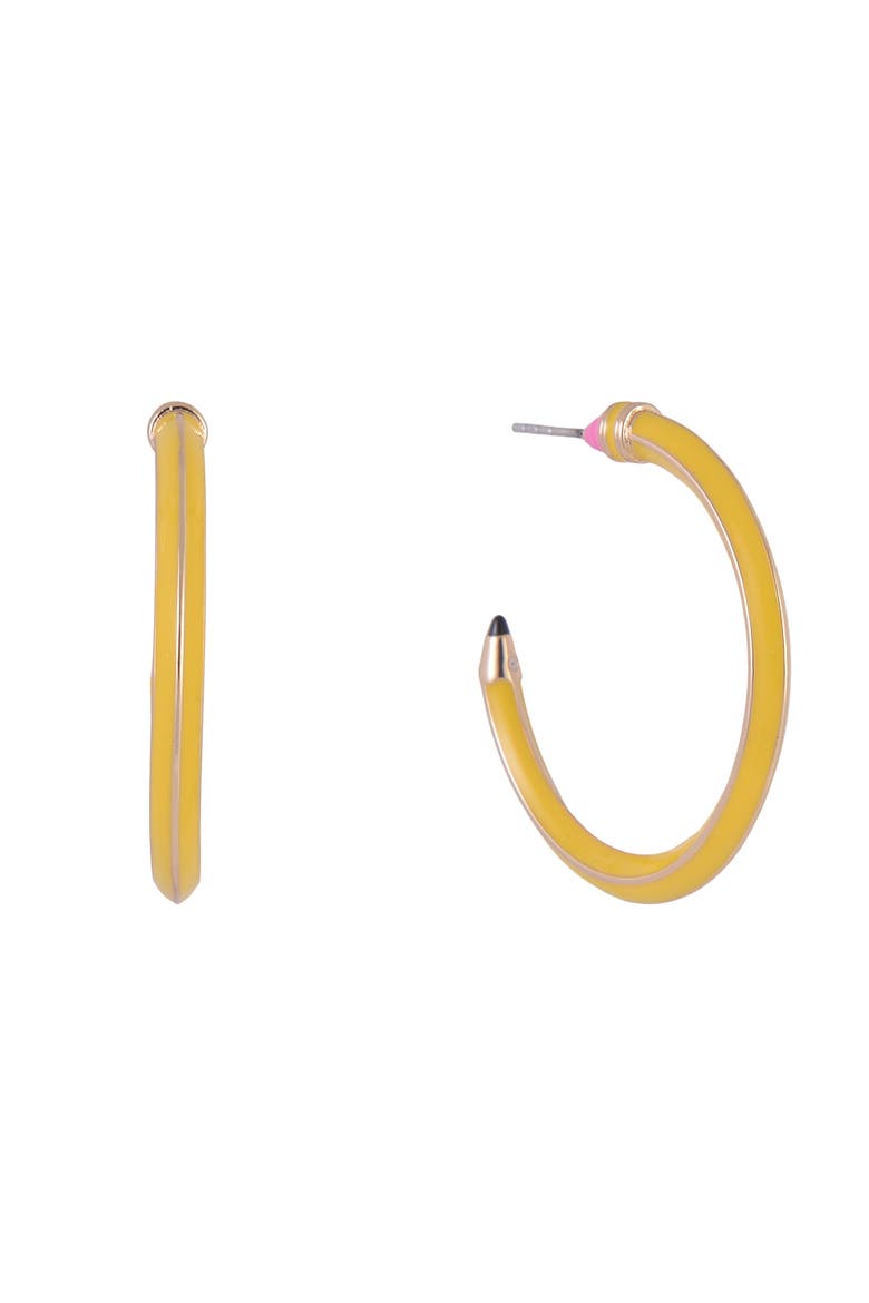 Pencil Hoop Earrings, Main, color, Yellow