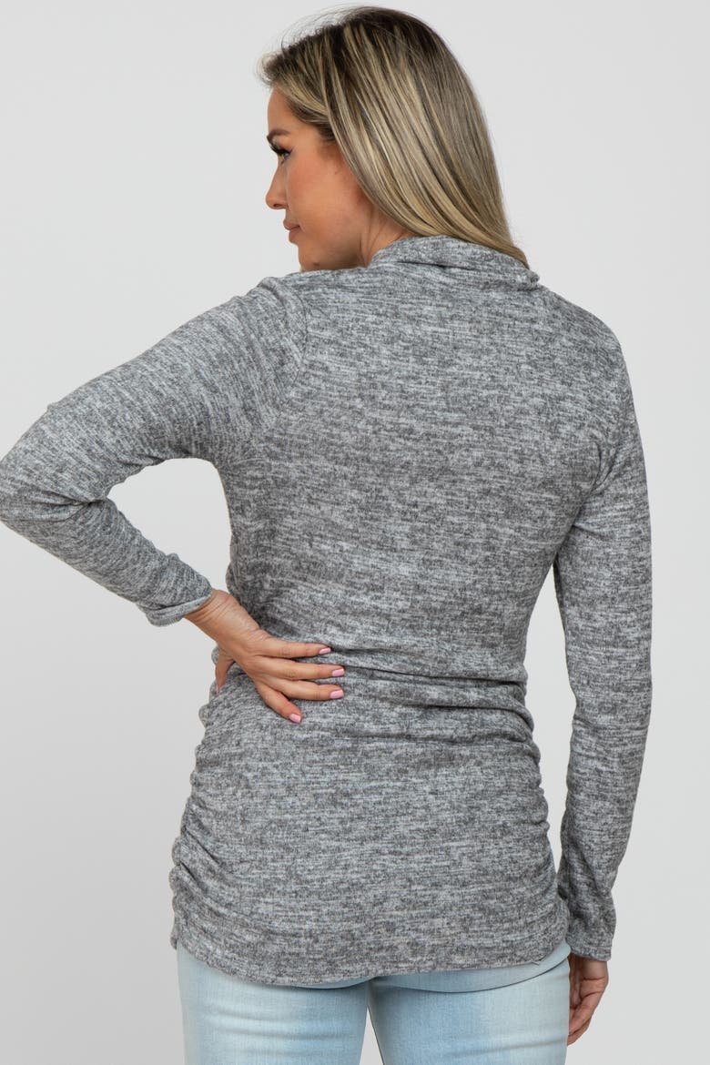 Soft Heathered Draped Wrap Nursing Top, Alternate, color, Heather Grey