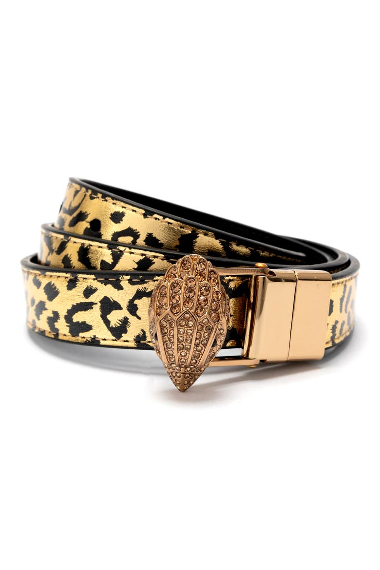 Metallic Leopard Reversible Belt, Main, color, GOLD