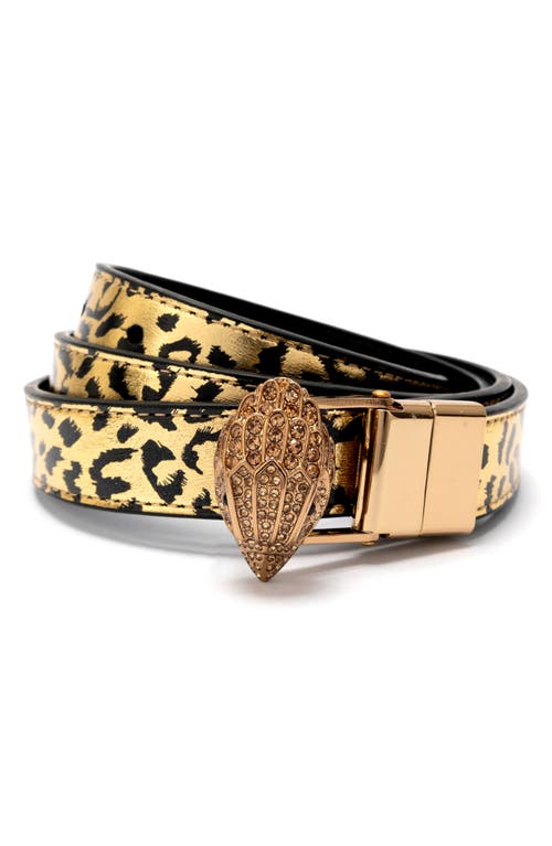 Kurt Geiger London Metallic Leopard Reversible Belt In Gold