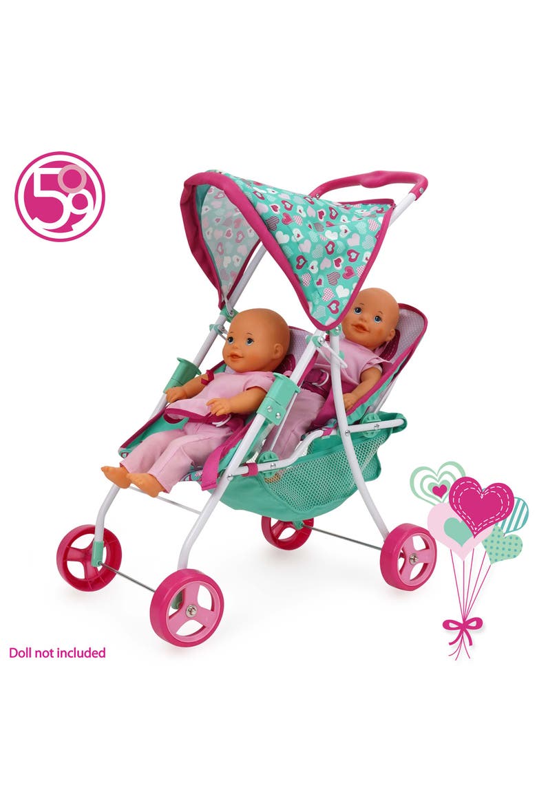 Tandem Twin Doll Heart Stroller, Alternate, color, Multicolored