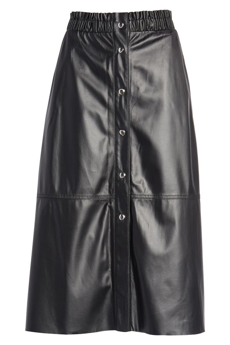 Snap Front Faux Leather Midi Skirt, Alternate, color, ONYX