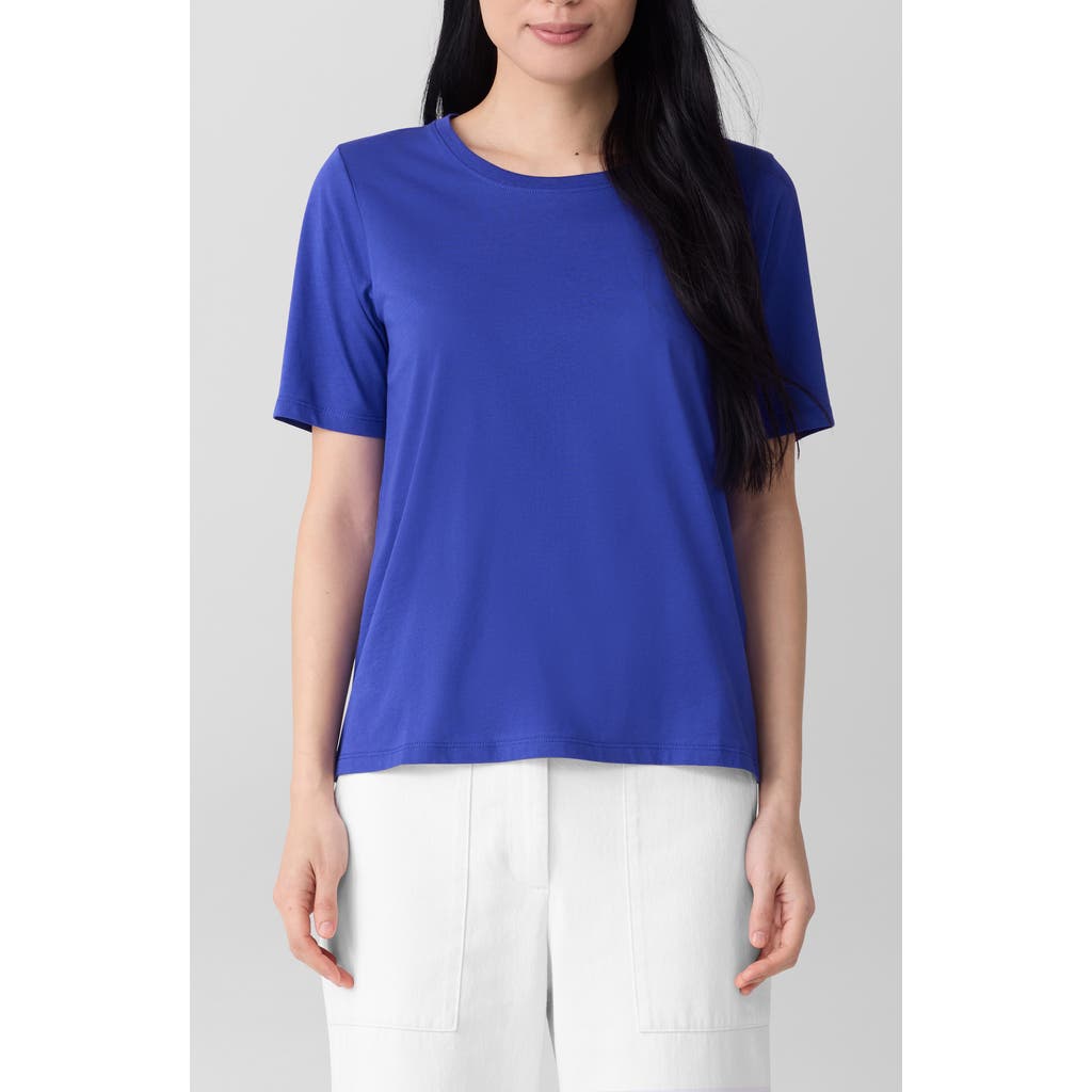 Eileen Fisher Organic Pima Cotton Jersey Round Neck Tee In Blue