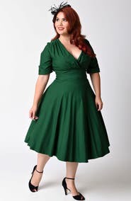 Unique Vintage Plus Size Half Sleeve Surplice Delores Swing Dress
