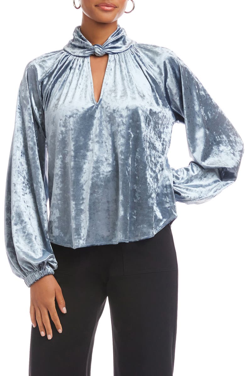 FIFTEEN TWENTY Alana Knot Detail Crushed Velvet Top, Main, color, Ice Blue