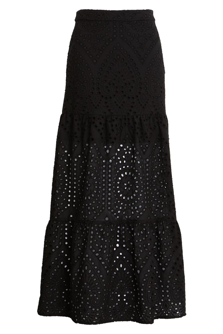 Eyelet Tiered Skirt, Main, color, BLACK