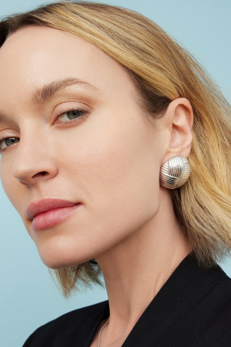Sterling Silver Woven Button Earrings, Alternate, color, Silver