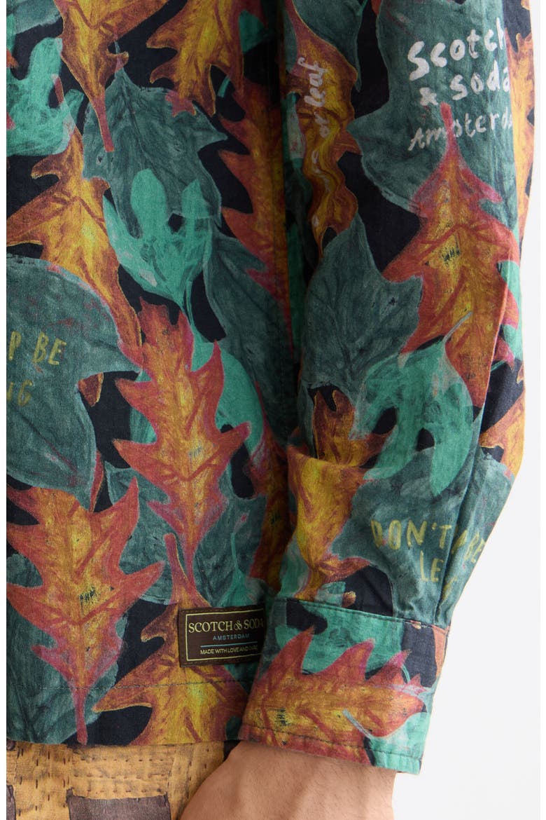 Leaf Print Cotton Seersucker Button-Up Shirt, Alternate, color, CAMO LEAF