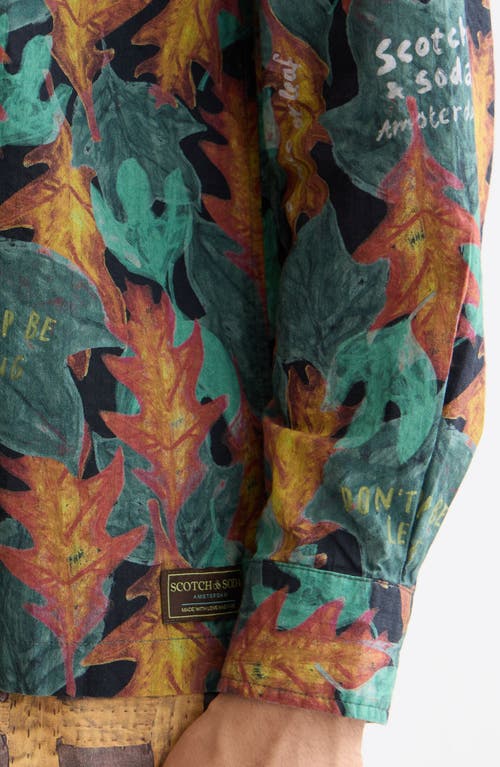 Scotch & Soda Leaf Print Cotton Seersucker Button-up Shirt In Green