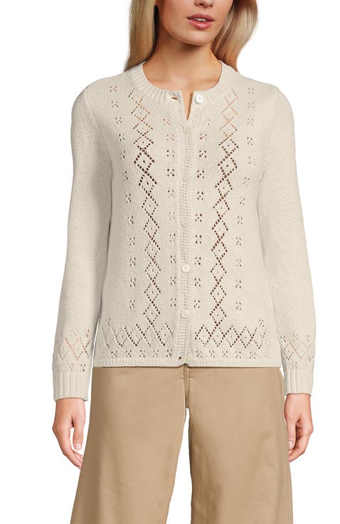 Pointelle Crew Neck Cardigan Sweater