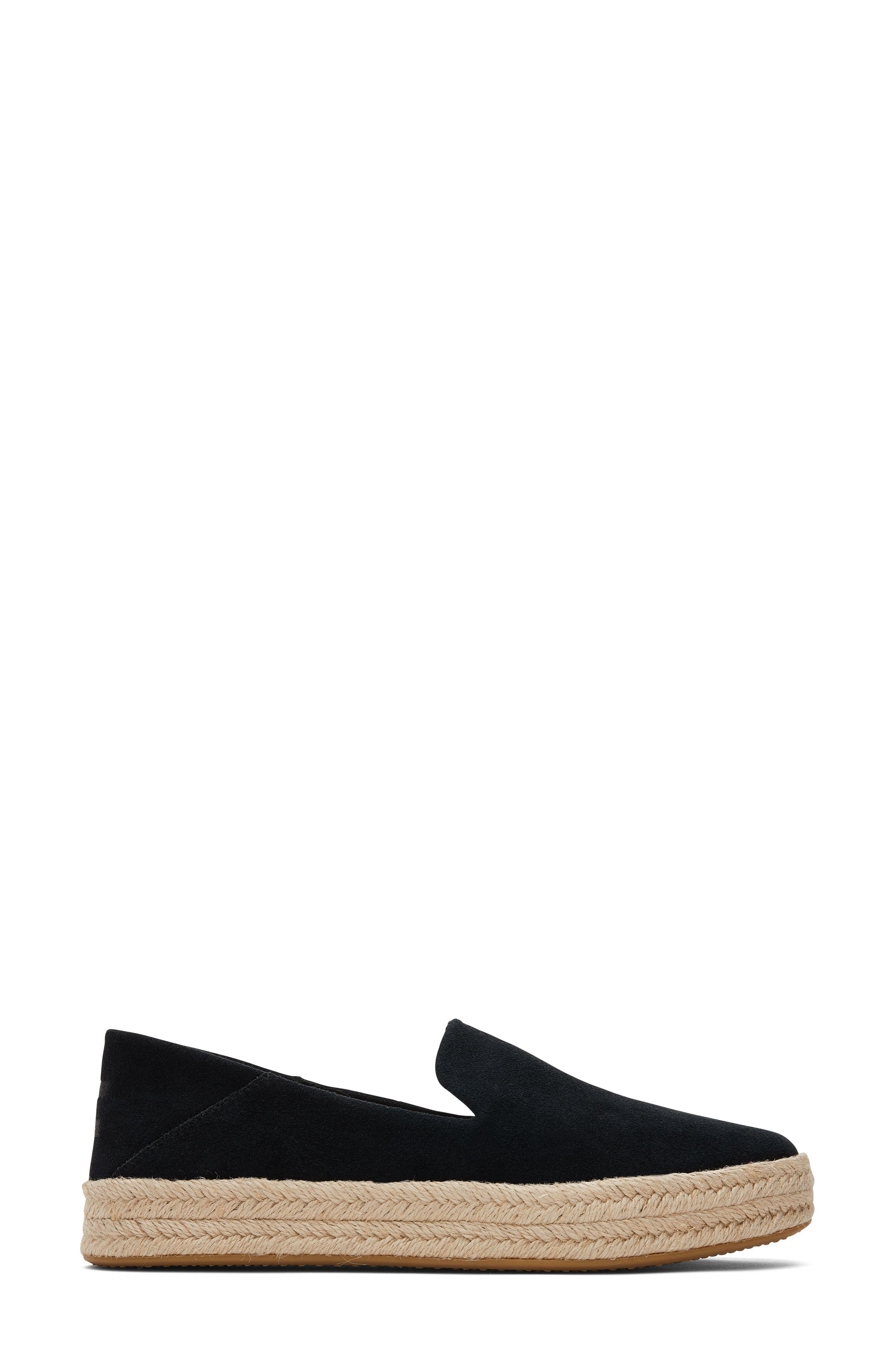 TOMS Carolina Platform Espadrille Sneaker, Alternate, color, Black Suede
