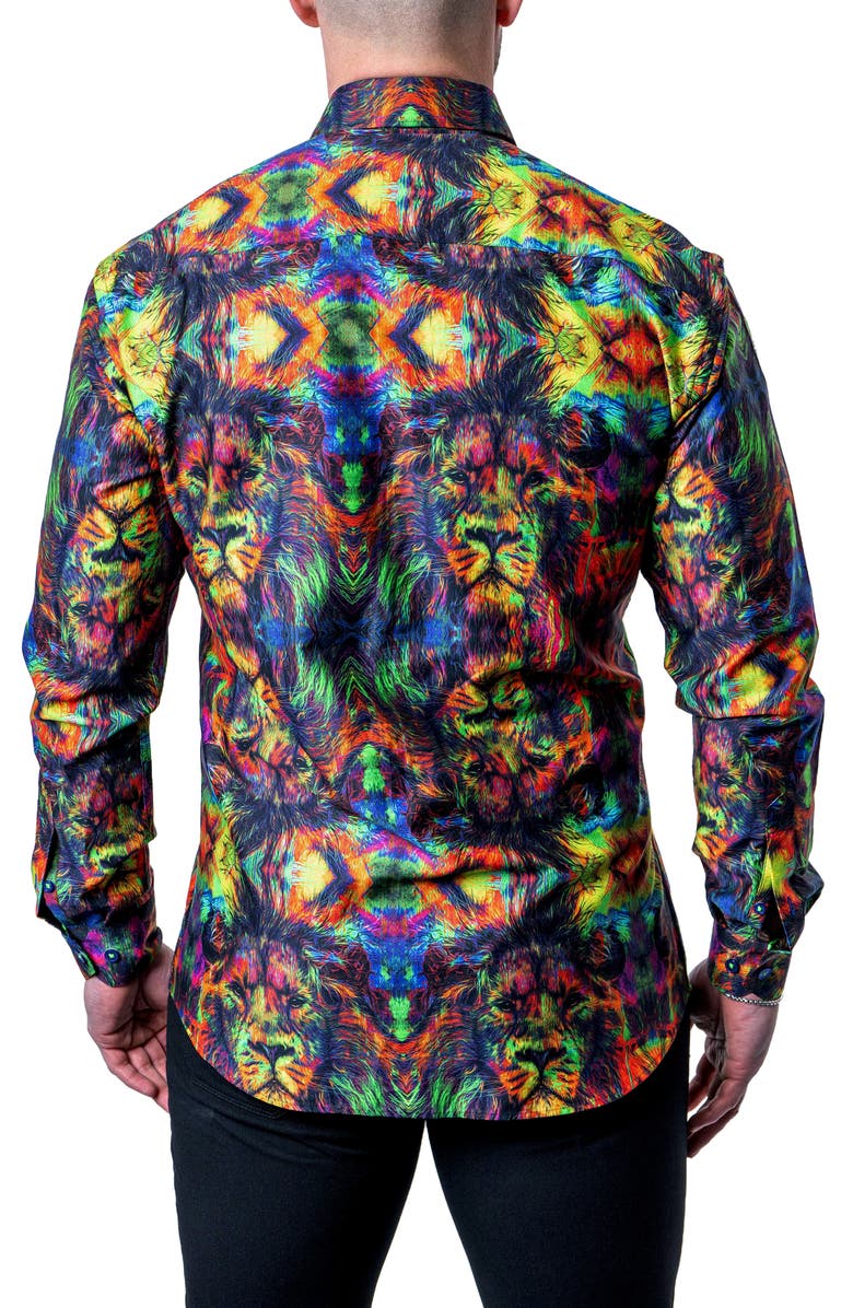 Maceoo Fibonacci Trippy Lion Button-Up Shirt, Alternate, color, 