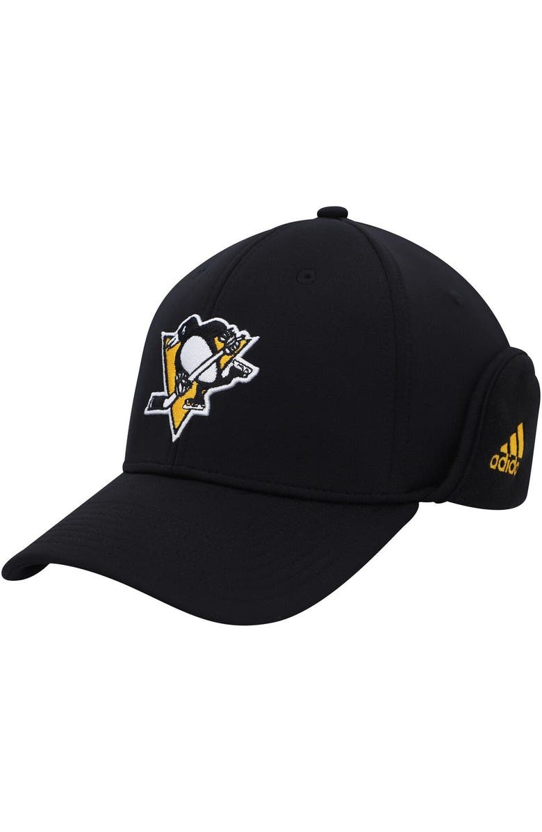 adidas Men's adidas Black Pittsburgh Penguins Earflap Flex Hat, Main, color,