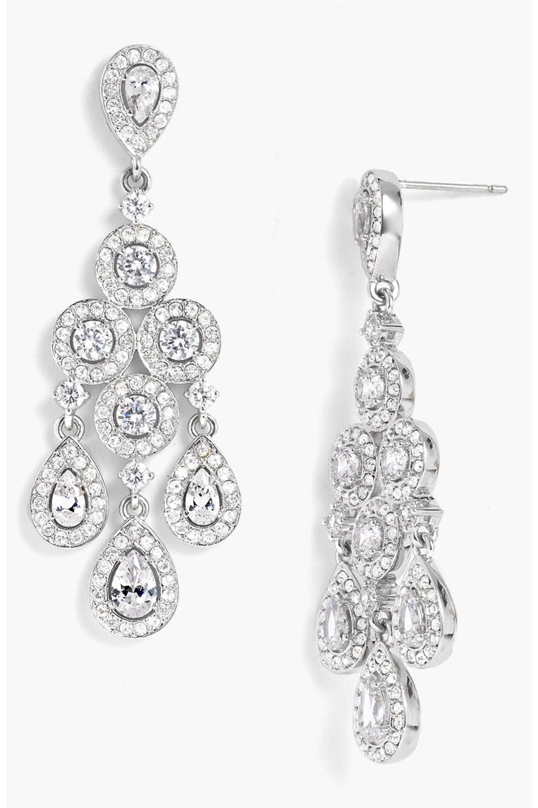 Framed Chandelier Earrings, Main, color, SILVER/ CLEAR