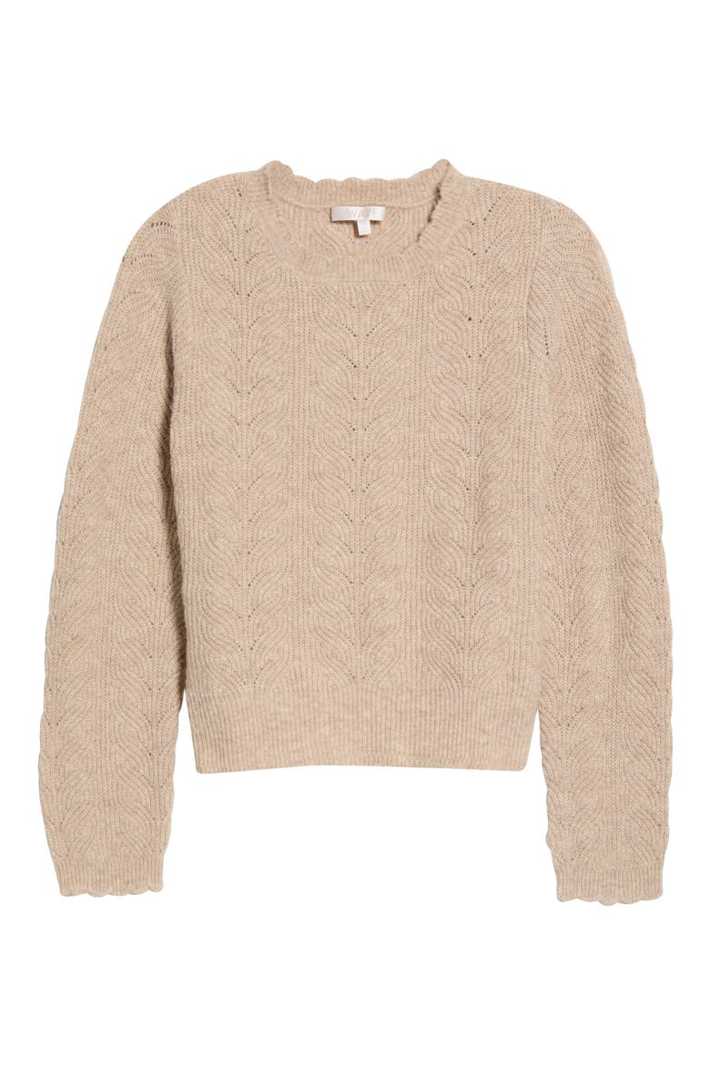 Rumi Pointelle Sweater, Alternate, color, OAT MELANGE