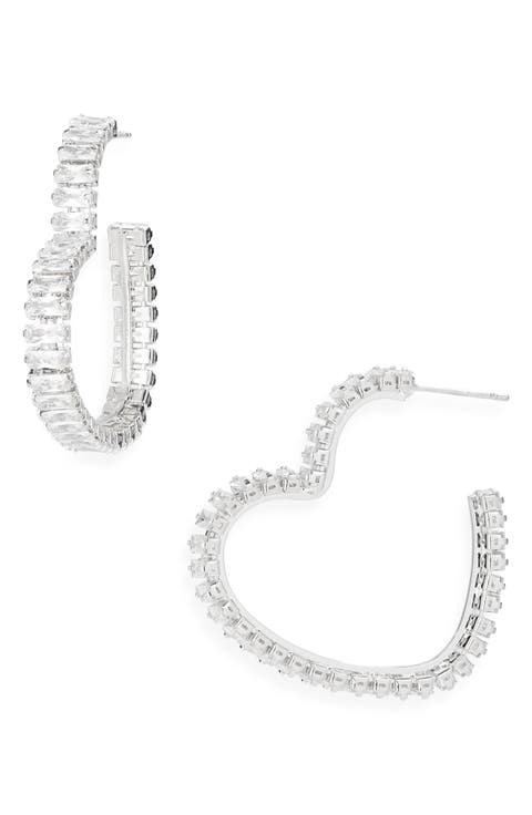 Cubic Zirconia Heart Hoop Earrings