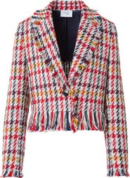 Akris punto Check Tweed Fringed Crop Jacket