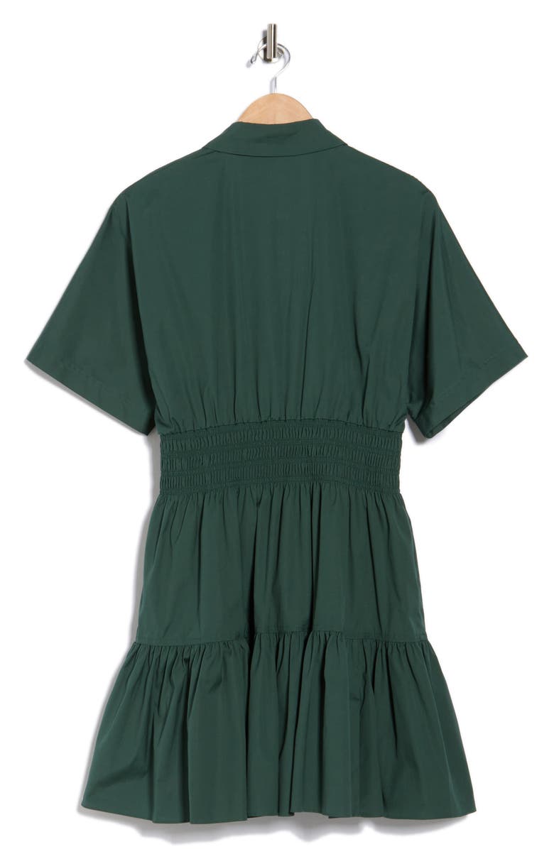 Veronica Beard Greta Smocked Waist Ruffle Hem Shirtdress, Alternate, color, Forest