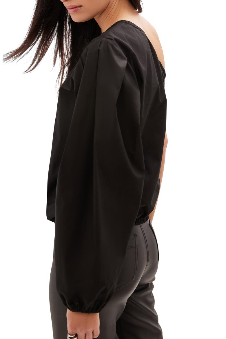 Garfield One-Shoulder Cotton Poplin Top, Alternate, color, BLACK